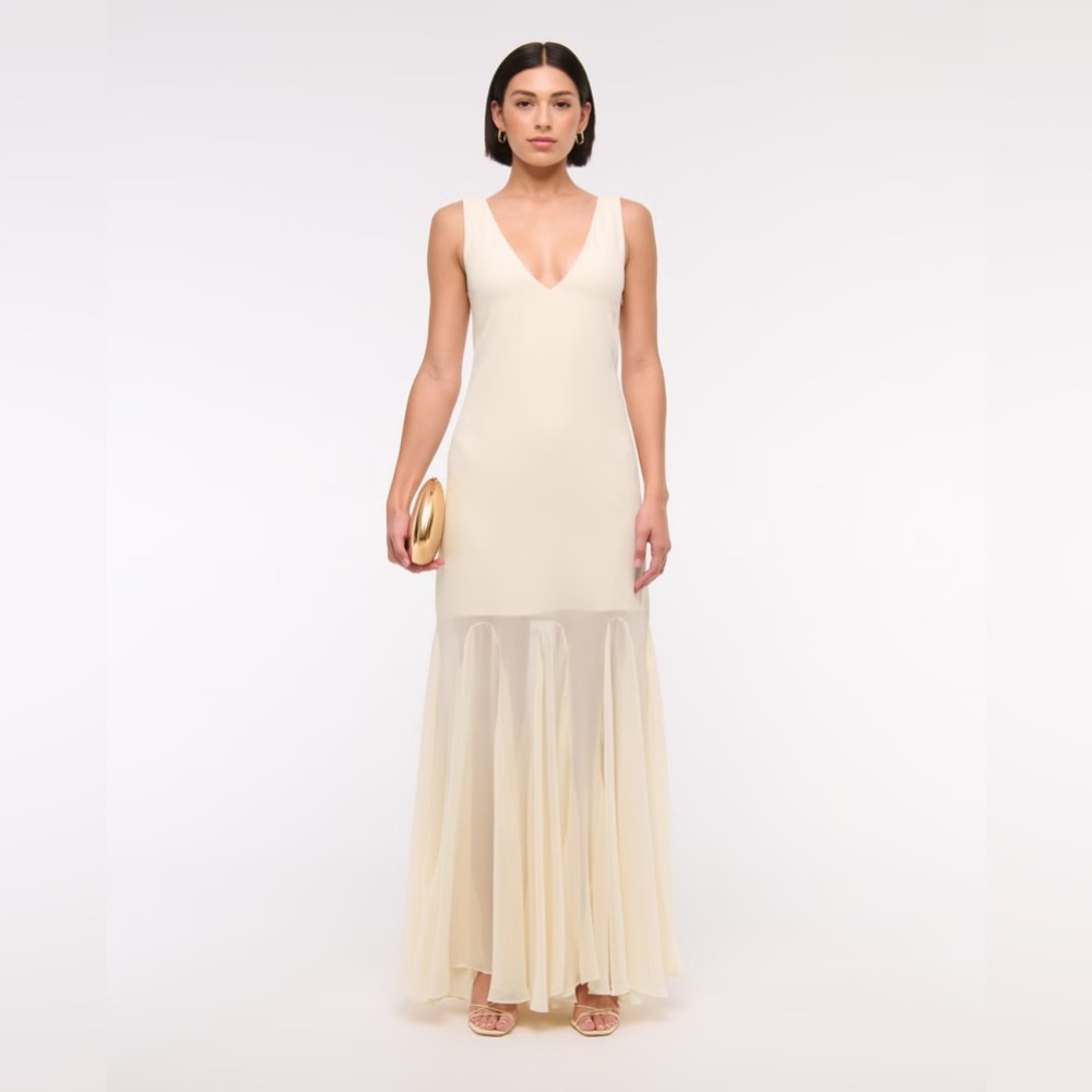 Plunge Godet Skirt Maxi Dress